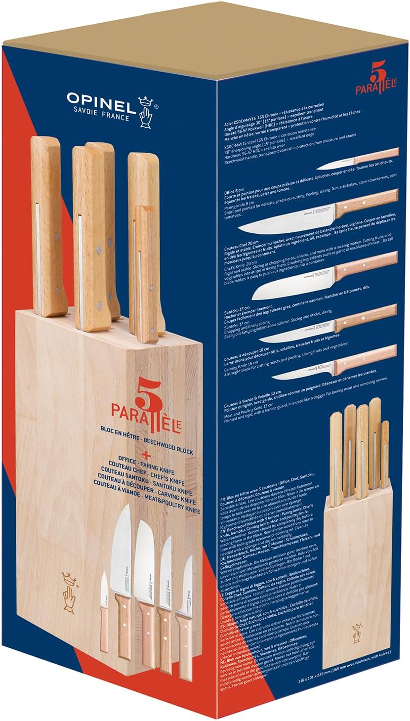 تاپ نایف ست 5 تکه چاقوهای سرآشپز اوپینل مدل Opinel Parallèle 2403, 5-piece set of carving knives incl. block