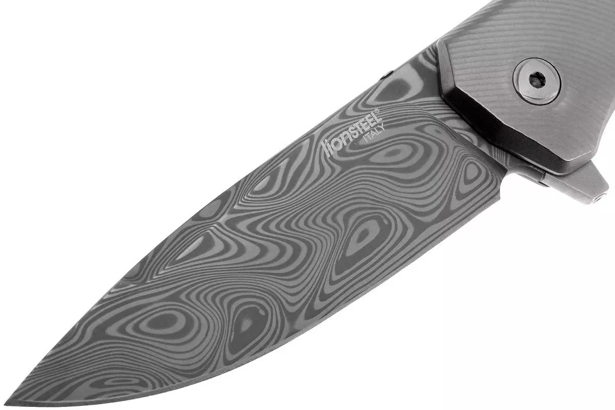 تاپ نایف چاقو تاشو لاین استیل مدل LionSteel TRE DT GY Titanium Thor damast
