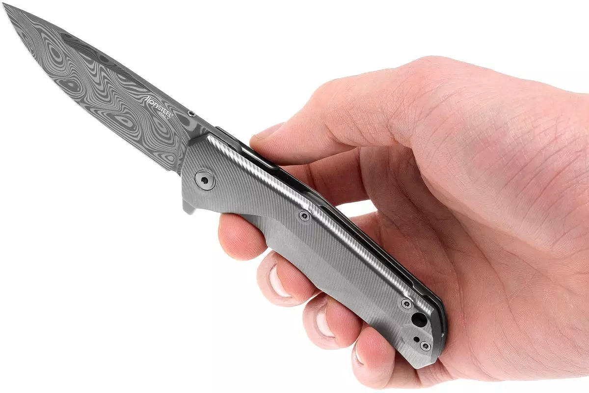 تاپ نایف چاقو تاشو لاین استیل مدل LionSteel TRE DT GY Titanium Thor damast